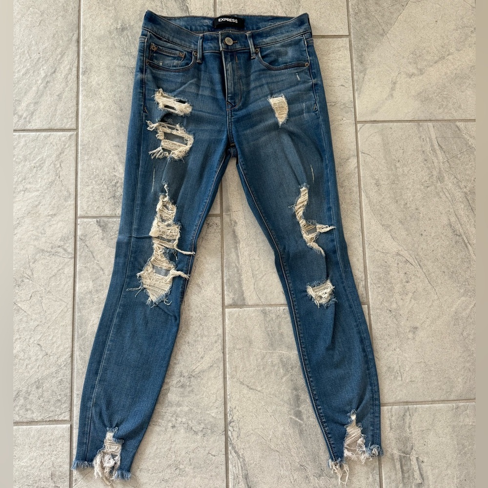 Express ankle legging mid rise distressed jeans size 8